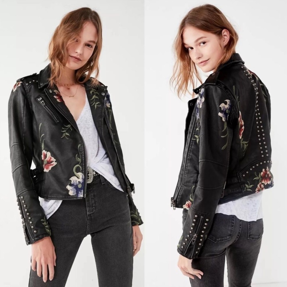Blank NYC embroidered floral faux leather jacket SEE PHOTOS